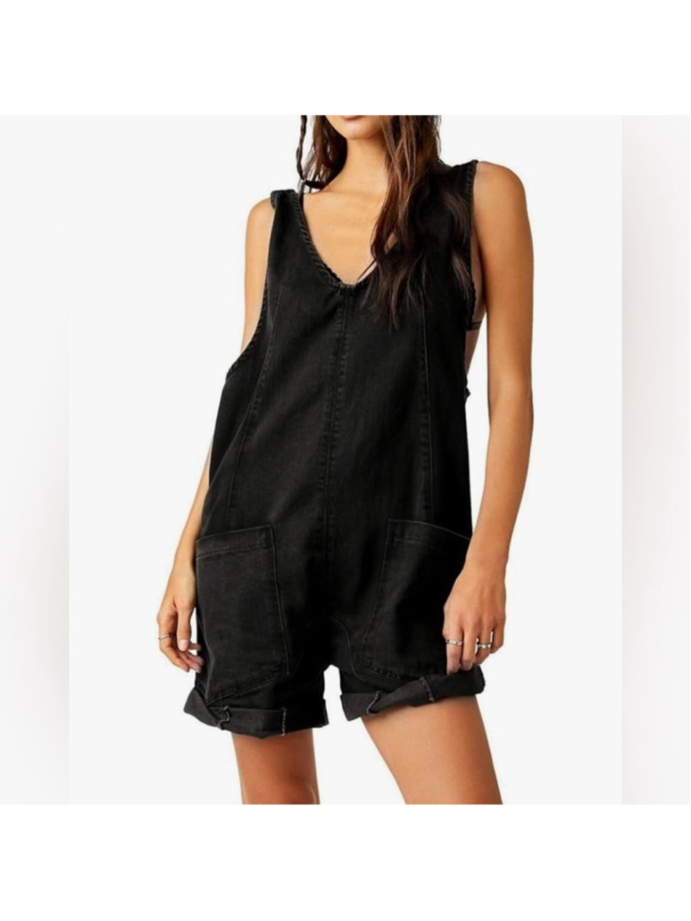 NEW Denim Overall Shortall Casual Loose Shorts Romper Pockets S